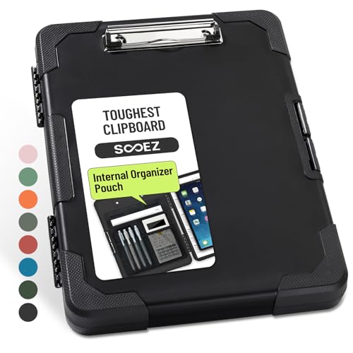 Sooez Toughest Clipboard with Storage, Internal Pen Pouch Included, Letter/ A4 Size, Shockproof Heavy Duty Plastic Clip Boards 8.5x11¡±, High Capacity Clipboards Box Case for Contractor Trucker Driver