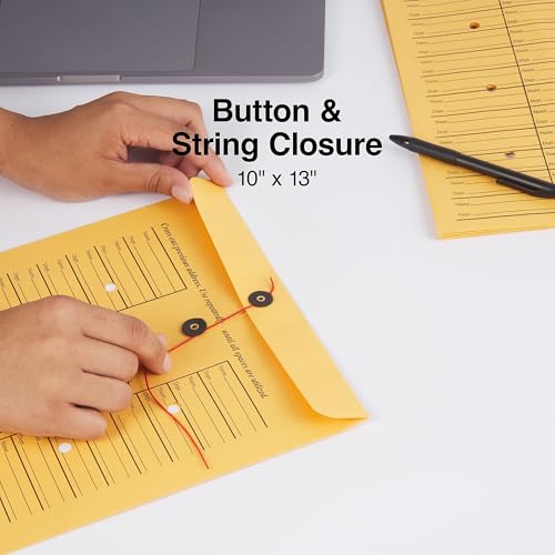 Staples Button & String Inter-Departmental Envelopes 10x13, 100 Pack - Reusable Office Mail
