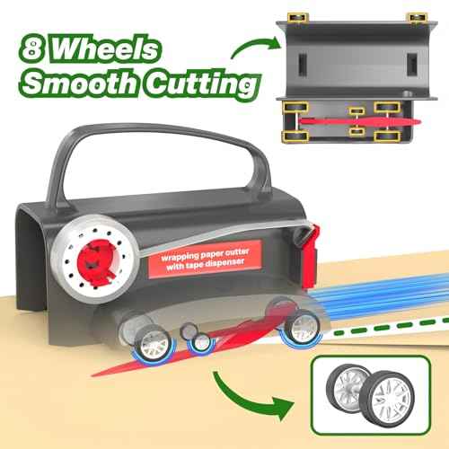 (2-Pack) Wheel Wrapping Paper Cutter & Tape Dispenser with 4 Tapes£¬2 Replace Blades Kit for Christmas Gift Wrap Cutter Tool Paper Roll Holder Tube Sliding Slicing for Birthday Holiday.