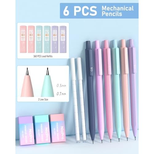 Nicpro 57 PCS Aesthetic Book Annotation Kit with Pen Case, 12 Dual Highlighters, 5 Gel Pens, 6 Mechanical Pencil, 2 Markers 1200PCS Transparent Sticky Notes and Tabs for Bible Study Student Stationary