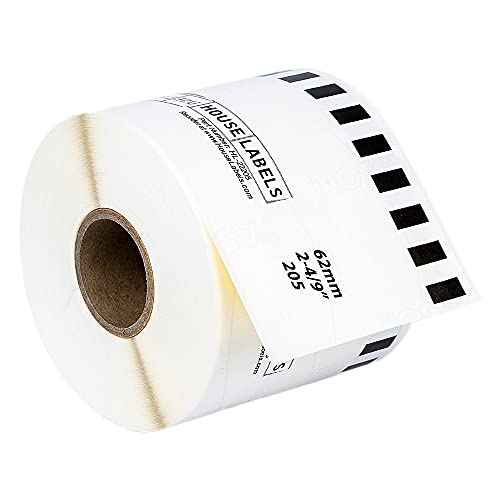 HOUSELABELS Compatible with DK-2205 Replacement Roll for Brother QL Label Printers; Yellow Continuous Length Labels; 2-4/9" x 100 feet (62mm*30.48m) with 1 Reusable Cartridge - 5 Rolls