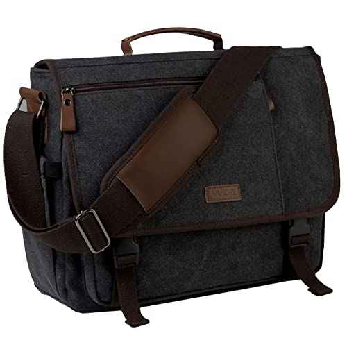 VASCHY Messenger Bag for Men,Canvas Briefcases 15.6in Laptop Bag Crossbody Satchel Computer Bags for Work Office Women