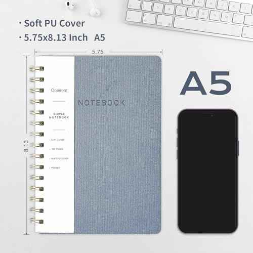 Lined Spiral Notebook College Ruled A5 Journal Book for Note Taking, 160 Pages Writing Journal for Office and Home School Supplies 5.75 x 8.125 inch (6pack-3Reefblue/3Green)