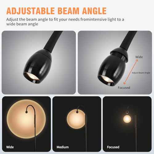 Adjustable Gooseneck LED Beam Floor Lamp, Standing Reading Lamp with Flexible Gooseneck, Dimmable, Timer and Zoomable Spotlight, Black Task Bright Lights with Remote for Living Room Bedroom