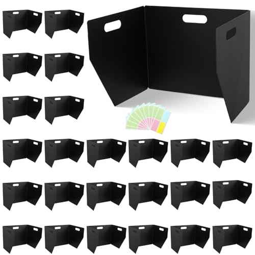 24-Pack Plastic Desk Dividers for Students, Privacy Folders for Students - Durable & Easy-to-Clean Privacy Panels with 40 Labels & Light Holes, Testing Dividers for Classroom - Classroom Must-Haves