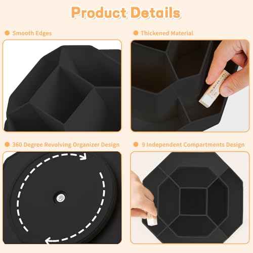 Pencil Pen Holder for Desk,9 Slots 360 Degree Rotating Desk Organizers,Desktop Storage Stationery Supplies Organizer, Cute Pencil Cup Pot For Office, School, Home(Black)