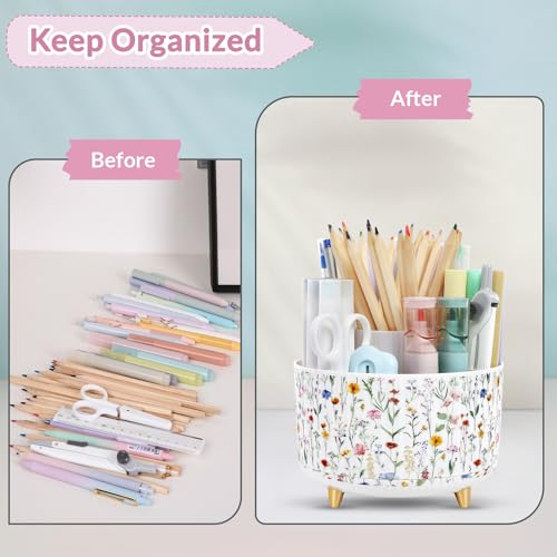 SKYDUE Floral 1Pack Rotating Desk Organizer with 5 Slots - Pen & Office Supplies Storage