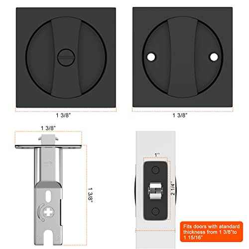 Haidms Matte Black Pocket Door Lock, Square Pocket Door Hardware, Pocket Door Handles, Black Pocket Door Latch Privacy Lock 1 Pack