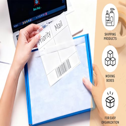 100 Clear Waterproof Shipping Label Sleeves with Strong Adhesive - 4.5 x 5.5 Inches