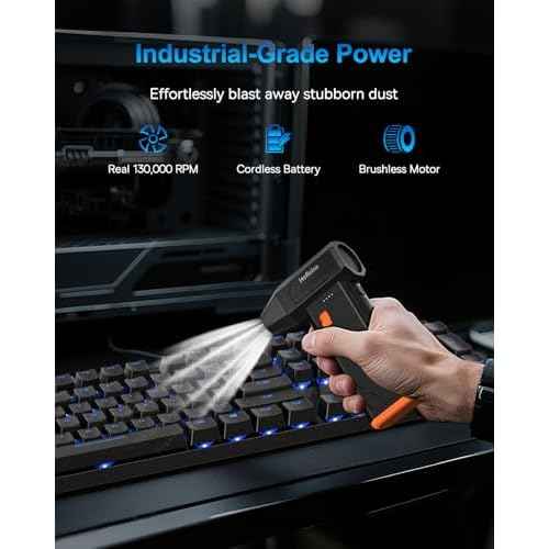 Compressed Air Duster 130,000RPM Ultra-Powerful Cordless Electric Air Blower w/Brushless Motor, 3 Speed Adjustable & Rechargeable Battery for Keyboard, PC, Car, Home, Outdoor, Snow Removal