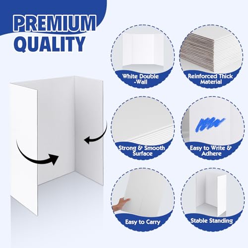 Trifold Poster Board,4 Pack 24" x 16" White Corrugated Poster Boards,Display Board,Perfect for School Projects, Science Fairs, Event Displays, and Business Presentations