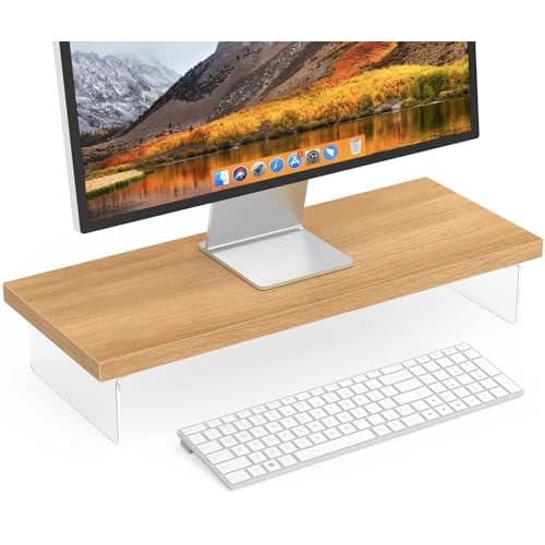 Monitor Stand Riser, Wood & Acrylic Computer Monitor Stand Desk Desktop Organizer Table for Home, Office Workspace, Laptop Riser, Printer, PC & TV Screen Riser