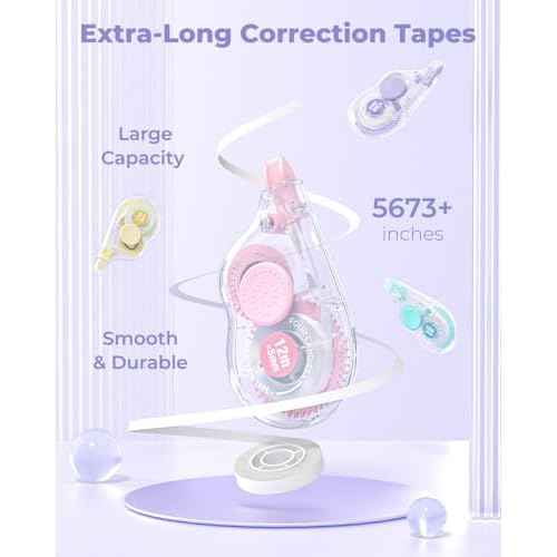 Four Candies White Correction Tape, 39.4 Feet, 4 Pack Easy to Use Applicator for Instant Corrections, Tear-Resistant, Smooth & Quick-Drying Tape for Office & School Supplies