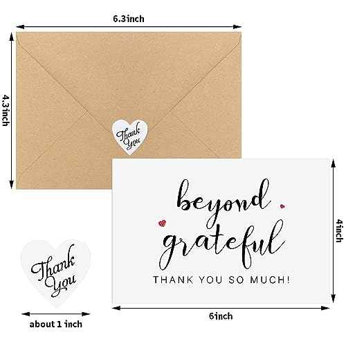 Yeaqee 200 Pack Beyond Grateful Thank You Cards Bulk 4 x 6 Inches Thank You Cards with Envelopes and 500 Pcs Matching Stickers for Baby Shower Wedding Bridal Shower Business Gratitude Gift