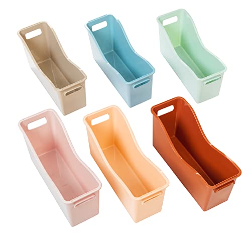 Really Good Stuff Easy Carry Storage Bins - Set of 6 Boho Colors - Durable Plastic File Folder Organizer, Magazine File Holder, Book & Binder Holder for Desk