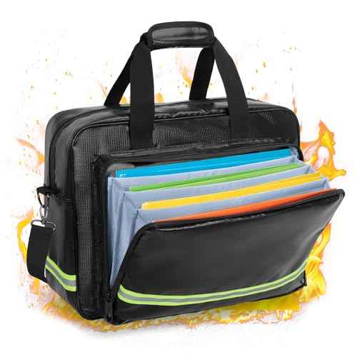 Fireproof Document Bag with Accordion File Organizer, Fireproof Document Safe Storage, Fits up to 15.6" Laptop, Suitable for Legal Files and Valuables, Black