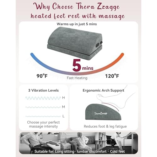 Heated Foot Rest for Under Desk at Work, Foot Stool with Vibration Massage, 2 Heat Levels, Adjustable Height, Ergonomic Memory Foam Feet Warmer Heater Footrest Under Desk for Gaming & Office Home