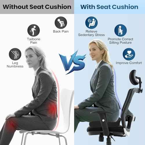 Hsypti Seat Cushion, X Large Memory Foam Cushions for Office Chair, Thick Ergonomic Chair Cushions for Sciatica Pain Relief & Tailbone, Car Seat, Long Sitting Office Workers, Car Drivers