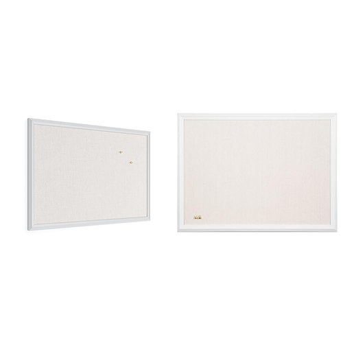 U Brands Farmhouse Linen Bulletin Boards, 30"x20" & 23"x17" White Wood Style Frames, Includes Push Pins