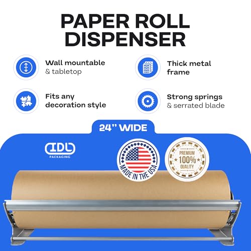IDL Packaging 24-Inch Kraft Paper Roll Dispenser & Cutter, Tabletop