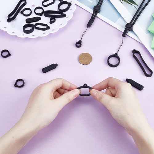CRASPIRE 18Pcs 9 Style Anti-Lost Lanyard Set with Silicone Rubber Rings 1Pcs Lanyards Strap Pendant Necklace Adjustable Fixing Rings Pen Soft Protective Ring Replacement Case Multipurpose for Keychain