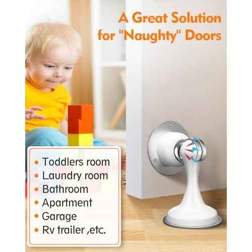 Door Stoppers, Magnetic Door Stop, Stainless Steel, 6 Pack Magnetic Door Catch, 3M Double-Sided Adhesive Tape, No Drilling, Screws for Stronger Mount, Hold Your Door Open, for Wide Doors