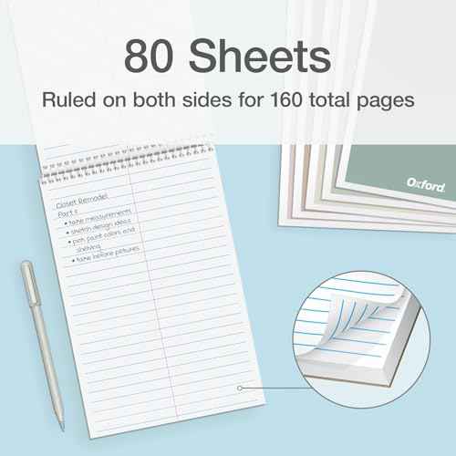 Oxford Steno Spiral Notebooks, Top Bound Steno Pads, 6x9 Inches, Gregg Ruled for Lists, White Paper, Asst. Neutral Covers, 80 Sheets, 6 Pack (1007113)
