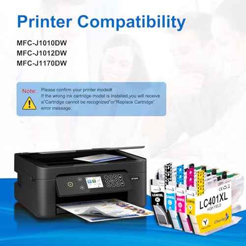 LC401XL High Yield Ink Cartridge Replacement for Brother LC401XL Ink Work with MFC-J1170DW J1010DW J1012DW Printer (1 Black, 1 Cyan, 1 Magenta, 1 Yellow, 4 Pack)