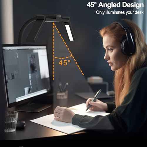 3 Light Bar Goose-Neck Architect Desk Lamp with Clamp, 24W Bright Led Tall Overhead Desk Light for Home Office,Eye Care Reading Table Light for Desktop Working,Drafting,Reading