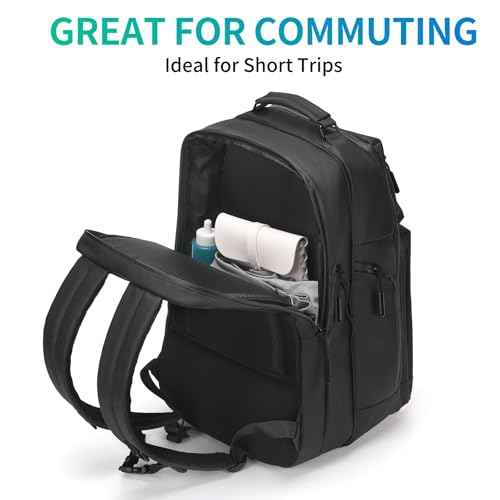 Expandable Business Backpack with 17" Laptop Compartment - Waterproof, Airline Approved, 33L-42L Capacity, for Work & Travel, Black