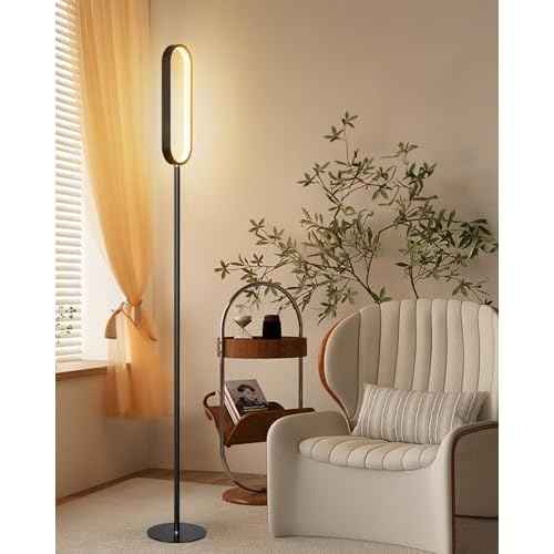 Oval LED Floor Lamp for Living Room, Integrated LED Corner Floor Lamp, Modern Standing Tall Lamp, 3000K Warm White Mininalist Black Pole Lamp for Bedroom, Office, Reading