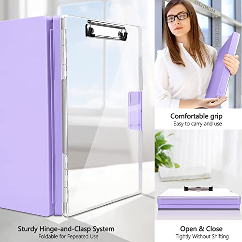 Light Purple Clipboard with Storage Cases, Heavy Duty 8.5x11 Clipboard with Transparent Panel and Side Opening for Office & Travel