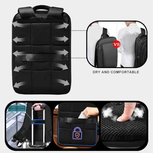 ZINMARK Slim Expandable 15 15.6 16 Inch Laptop Backpack Anti Theft Travel Business Durable Computer Bag, Multipurpose Large Capacity Daypack for Men And Women,Black