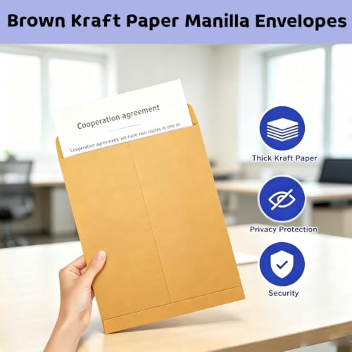 6x9 Manilla Envelopes Self Seal 100 Pack - Durable Kraft File & Mailing Envelopes