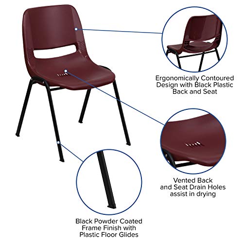 Flash Furniture HERCULES Series 880 lb. Capacity Burgundy Ergonomic Shell Stack Chair with Black Frame