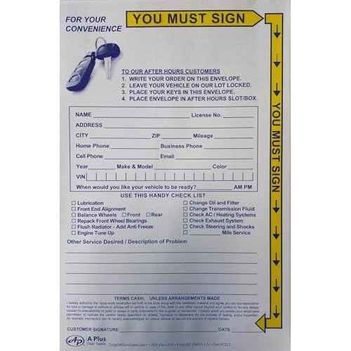 Drop Off Envelope - Key Drop Envelope - With Yellow Highlights EBNO-1-Y (W1) (100 Qty.)