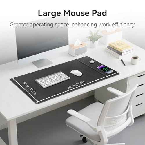 Wireless Charging Mouse Pad, 23.4"x15.6" XL Large Office Desk Pad with Ultra-Smooth Surface,Non-Slip Base, Classic Black Waterproof Computer Desk Mat for MacBook, PC, Laptop