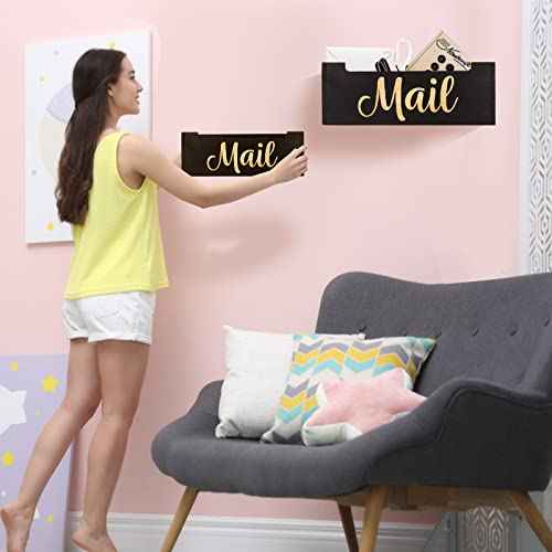 Mail Organizer Mail Holder Countertop, Rustic Wooden Mail Basket Mail Tray Letter Holder Box for Desk Home Office Wall Mount