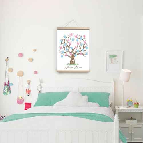 QZCYU Gender Reveal Fingerprint Tree Canvas Guest Books, Baby Shower Decorations, Gender Reveal Party Decorations Gifts Ideas, Baby Shower Party Supplies, Thumbprint Hanging Paintings(12x15in)
