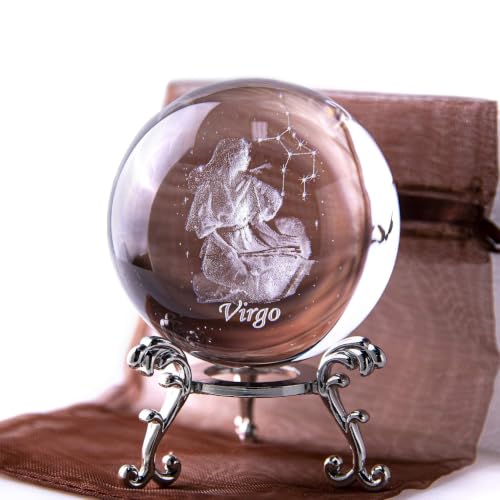 Virgo Constellation Crystal Ball Paperweight 3D Inner Carving Feng Shui Decor