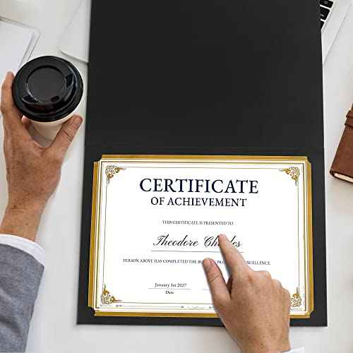 SUNEE Certificate Holders(Black, 60 Packs, New Pattern), Diploma Covers Gold Foil Border, for Letter Size 8.5x11 Certificates, Cardstock, Document Papers