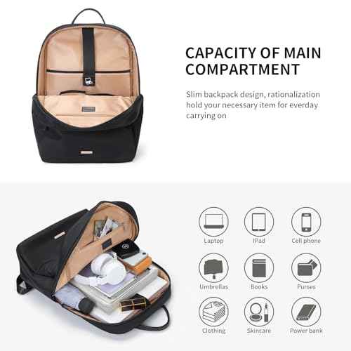 GOLF SUPAGS Laptop Backpack for Women Slim Computer Bag Work Travel College Backpack Purse Fits 14 Inch Notebook (Black)