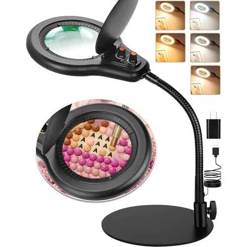 10X Magnifying Glass with Light and Stand, Flexible Gooseneck LED Lighted Desk Lamp, 2200 lumens Multiple Color Modes Stepless Dimming, Hands Free Magnifier for Craft Painting Hobby Reading