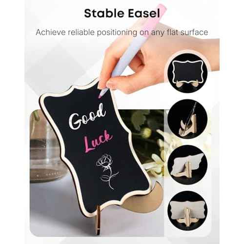 Uniclife 24 Pack Mini Chalkboard Signs for Food, Small Chalkboard Signs with Stands Chalk Markers & Replacement Stickers, Reusable Wooden Labels for Party Buffet Wedding, Blackboard Place Cards, Wavy