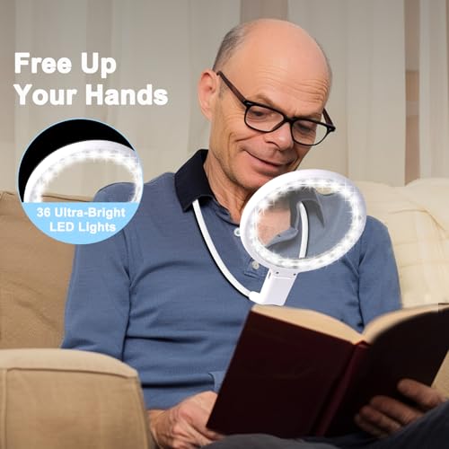 GABORISH White Neck Magnifier with Light, 10X 5.2-Inch Hands-Free Lens