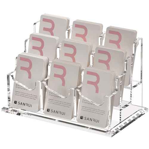 SANRUI Vertical Business Card Holder for Desk£¬Clear Acrylic Business Card Display Stand£¬9 Slots 3 Tier £¬Holds 450 Cards