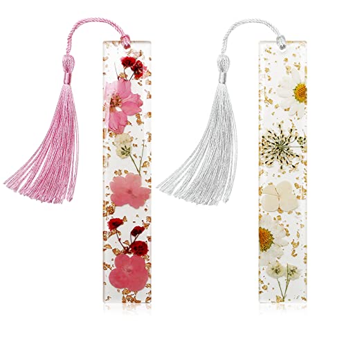 2PCS Bookmarks for Women - Handmade Dried Flower Resin Bookmarks with Tassels