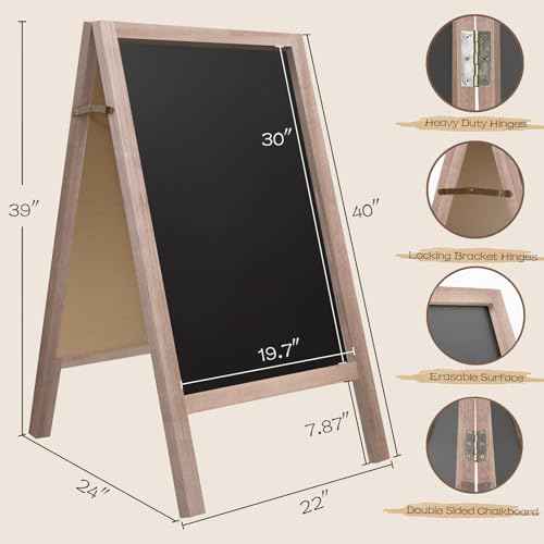 TEAKMAMA Extra Large Wooden 40x22 Chalkboard, Double-Sided Sidewalk A Frame Chalkboard Sign, Sturdy Sandwich Board for Restaurant, Business or Wedding, Grey