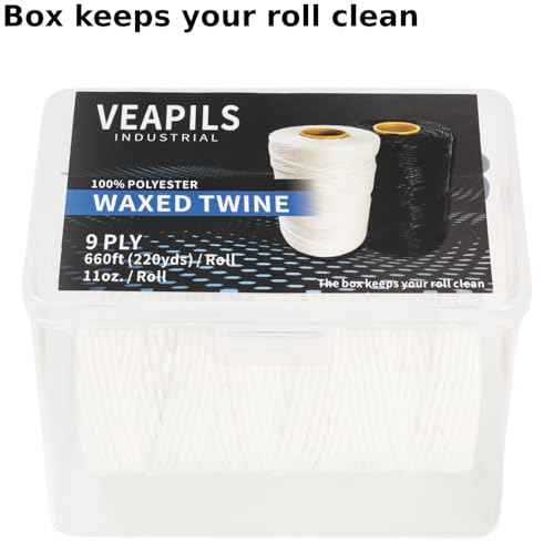 9-Ply White String Waxed Twine, 660 Feet per Roll Heavy Duty Twine String, White Cable Tie Down Wax Lacing Cord for Indoor or Outdoor Use,Thick White Twine Wax String with 160 LBS Tensile Strength (2)