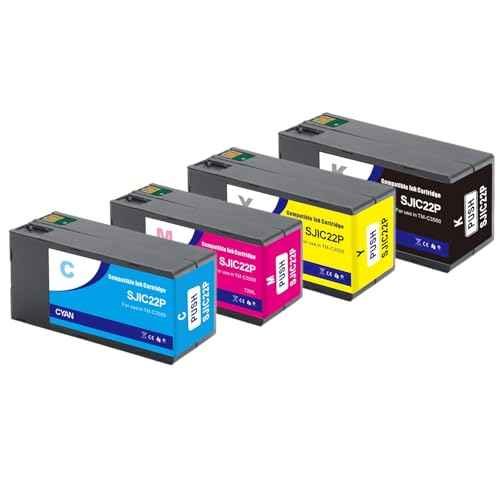 YOUEXPERT SJIC22P Ink Cartridges Replacement for C33S020577 C33S020581 C33S020582 C33S020583 Ink Cartridges Compatible for Colorworks TM-C3500 TMC3500 C3500 C3510 C3520 Printers (1B, 1C, 1M, 1Y)